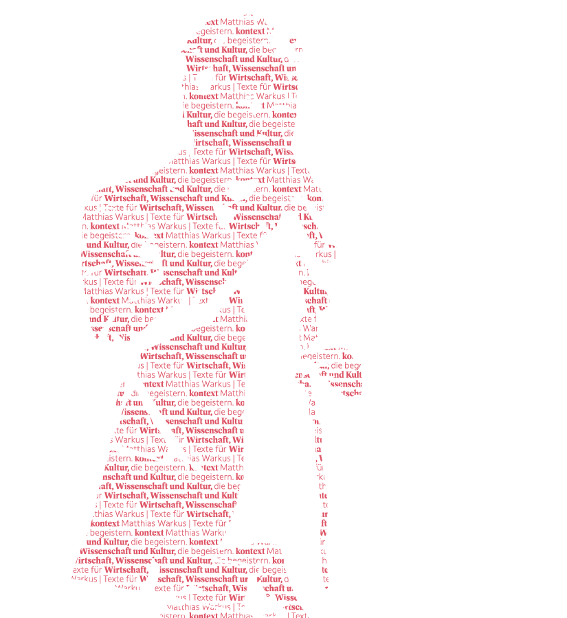 In der Silhouette eines Wissenschaftlers sind Wörter wie "Matthias Warkus" und "Philosophie" kunstvoll angeordnet.