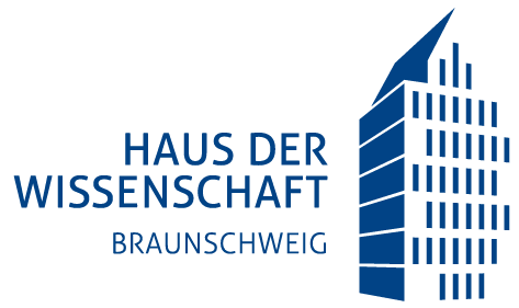 Ein stilisiertes Haus mit Schriftzug „Haus der Wissenschaft Braunschweig” als Logo